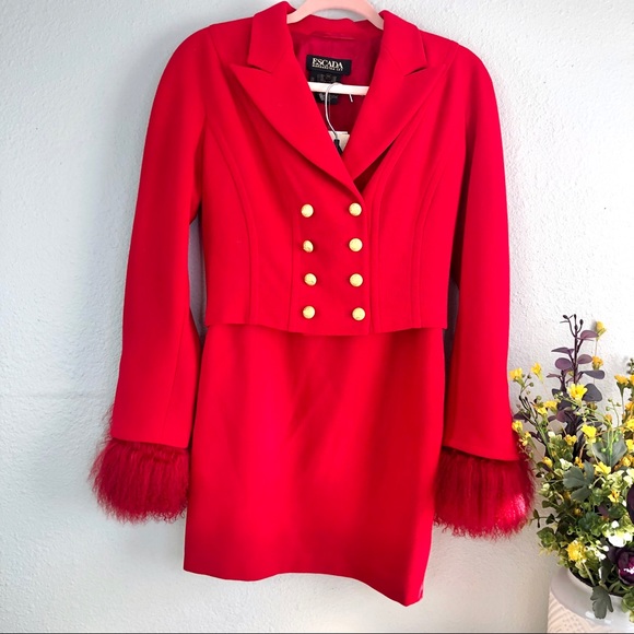 Escada Jackets & Blazers - Escada Rock Kombi Skirt Suit Jackie Ruby lamb fur